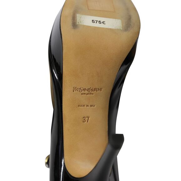 Yves Saint Laurent Peep Toe Platform Mary Jane Pumps in Black Patent Leather - Picture 6 of 7
